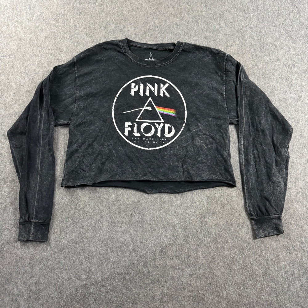 PINK FLOYD Dark Side Of The Moon Black CROP T-Shirt Festival Women Size Large